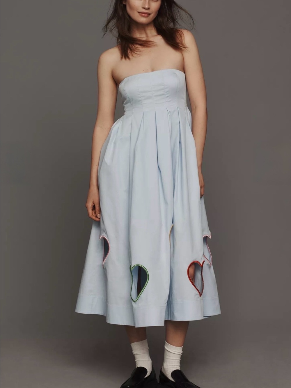 Mare Mare x Anthropologie Strapless Cut-Out Hearts A-Line Midi Dress Size Small